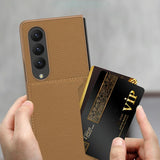 For Samsung Galaxy Z Fold4 5G Leather Case With Card Slots - Ultra Thin - Silver - 45-Degree Angle