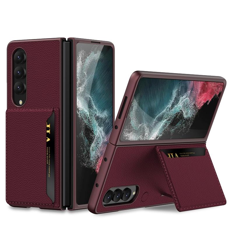 For Samsung Galaxy Z Fold4 5G Leather Case With Card Slots - Ultra Thin - Silver
