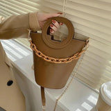 Stylish Round Chain Crossbody Bag For Women - Beige - Side View