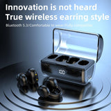 Wireless Earphones with Digital Display and Charging Case - Blue - Rear View