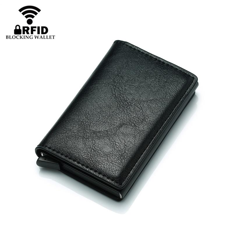 Anti Magnetic Rfid Leather Metal Wallet Universal Fit Black - Coffee