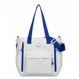 Versatile Contrast Shoulder Bag For Students - White Blue - Front View