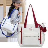 Versatile Contrast Shoulder Bag For Students - White Blue - Side View
