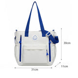 Versatile Contrast Shoulder Bag For Students - White Blue - Extra Image
