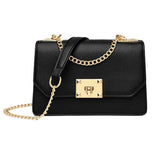 Small Square Flap Lock Crossbody Bag For Women - Black - Front View