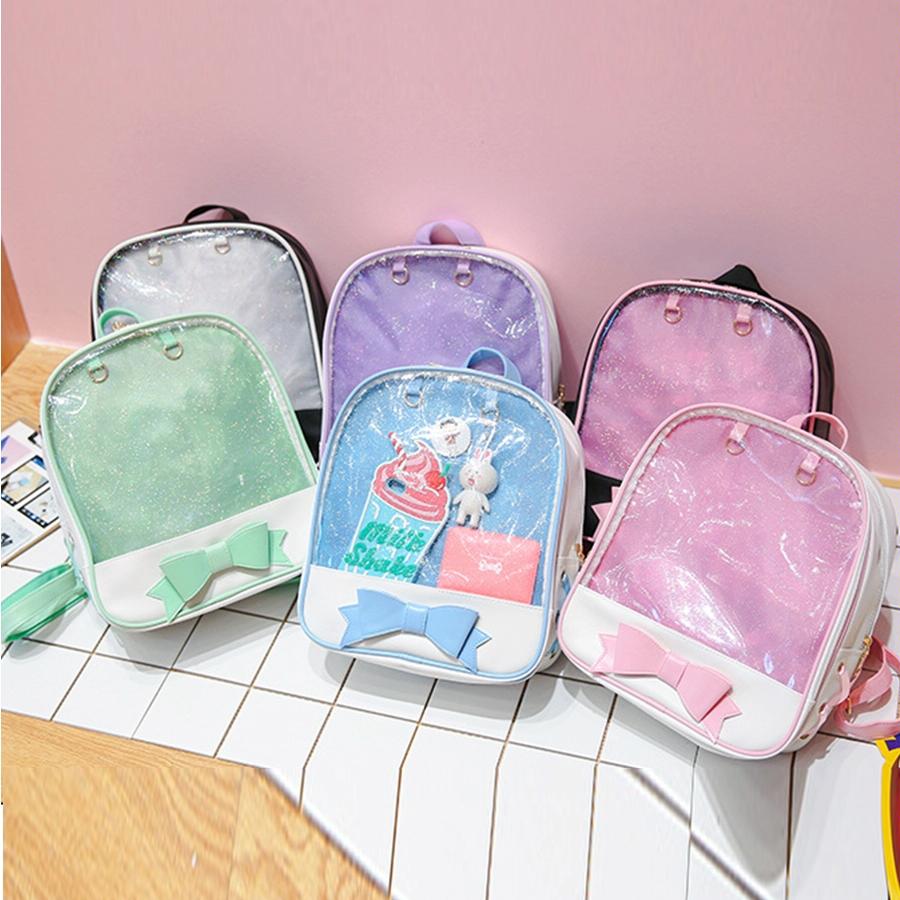 Mini Clear Kids Backpack with Bow - Perfect for School - Green