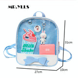 Mini Clear Kids Backpack with Bow - Perfect for School - Green - 45-Degree Angle