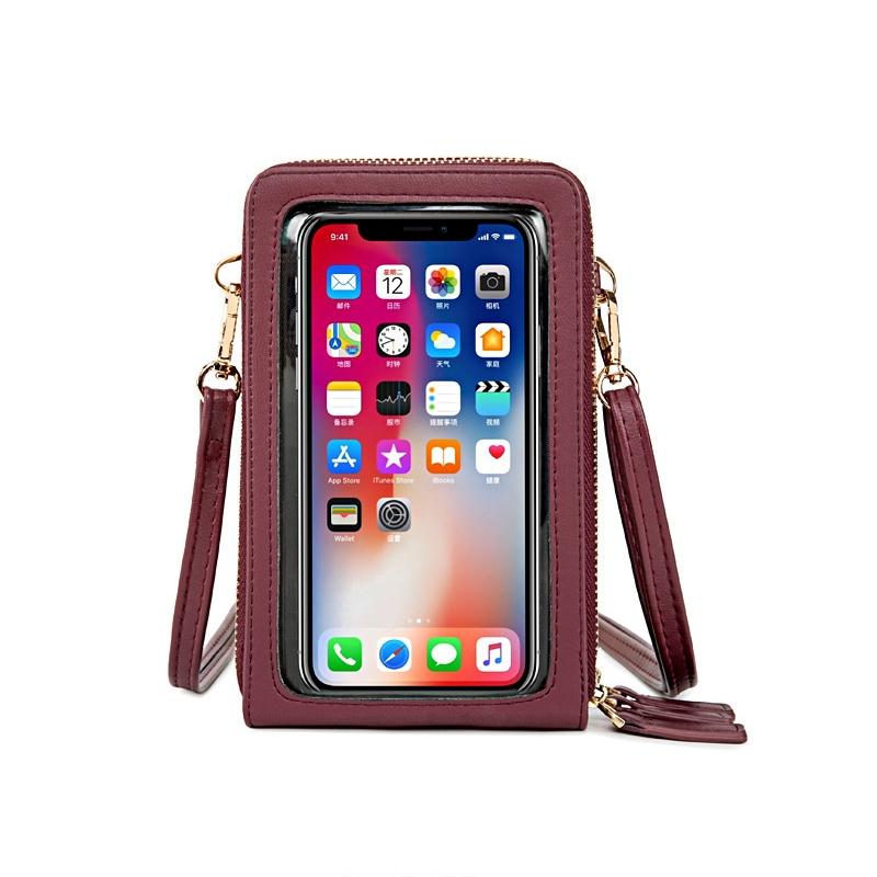Multifunctional Touch Screen Phone Bag - Red Wine