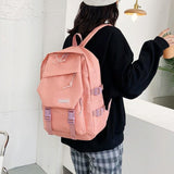 School Backpack with Harajuku Style - Pink - Side View