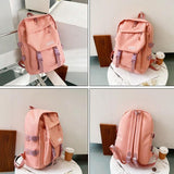 School Backpack with Harajuku Style - Pink - Top-Down View