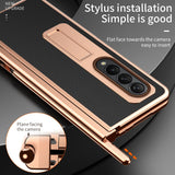For Samsung Galaxy Z Fold4 5G Premium Litchi Leather Hinged Phone Case - With Pen - Gold