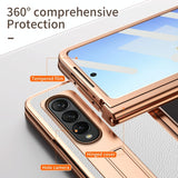 For Samsung Galaxy Z Fold4 5G Premium Litchi Leather Hinged Phone Case - With Pen - Gold