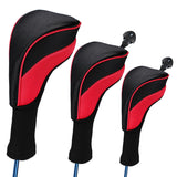 3-in-1 Golf Club Head Cover - No.1 No.3 No.5 - Protective - Red - Front View