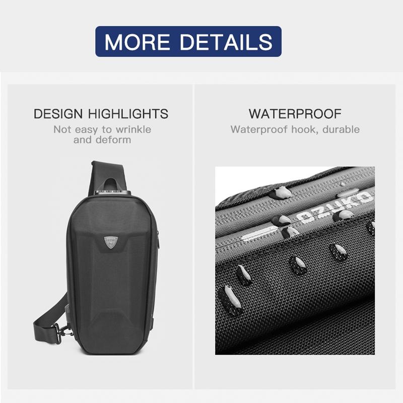 Waterproof Men Chest Bag Usb Charging Port Anti Theft Oxford Cloth Messenger Bag - Dark Grey
