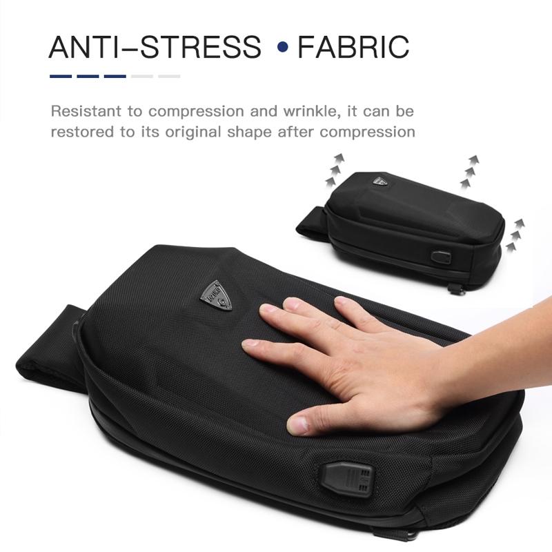 Waterproof Men Chest Bag Usb Charging Port Anti Theft Oxford Cloth Messenger Bag - Dark Grey