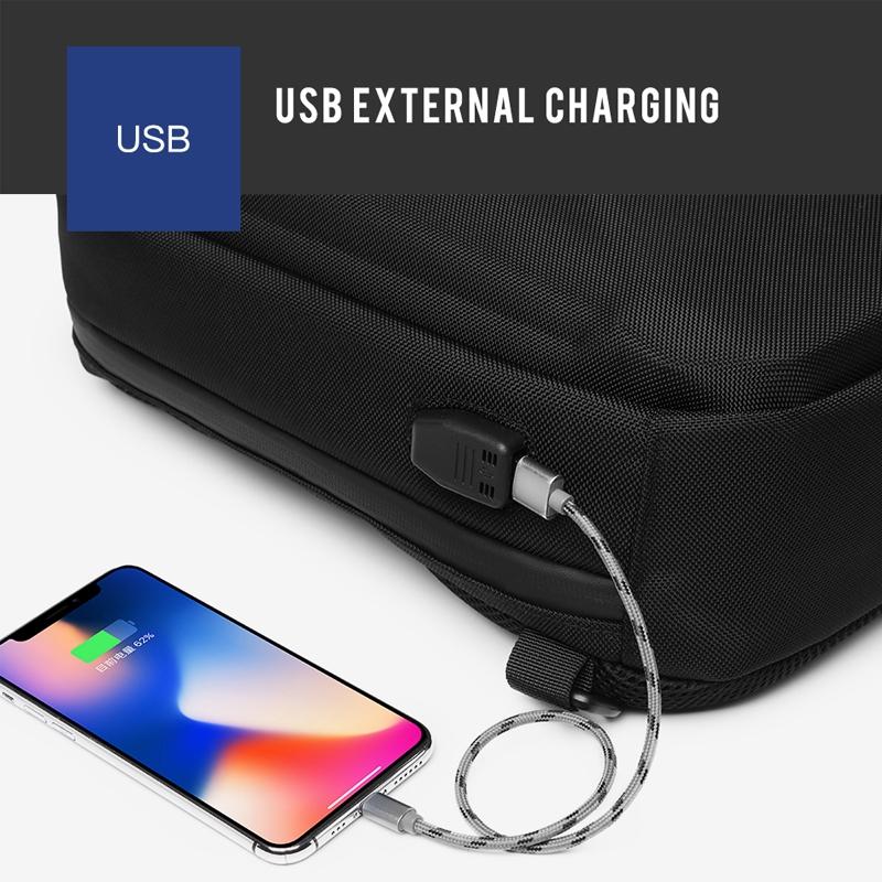 Waterproof Men Chest Bag Usb Charging Port Anti Theft Oxford Cloth Messenger Bag - Dark Grey