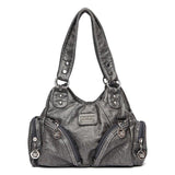 Grey Soft Leather Motorcycle Bag For Women
