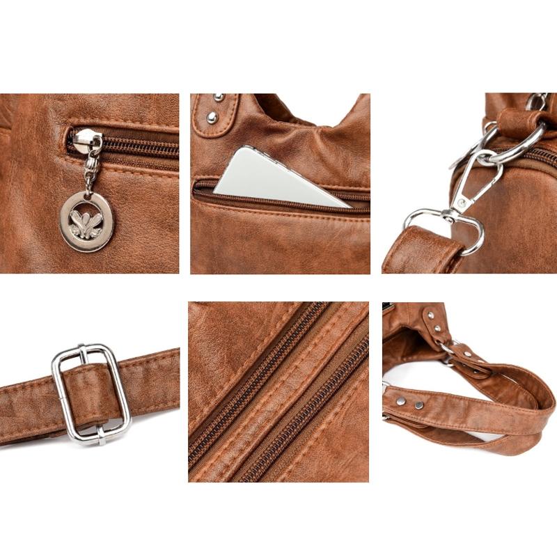 Grey Soft Leather Motorcycle Bag For Women