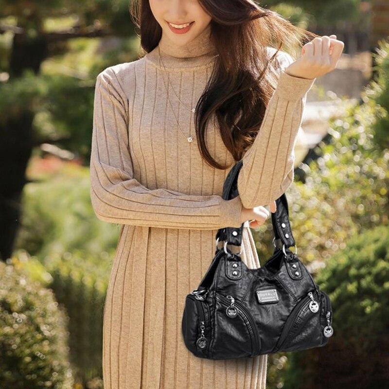 Grey Soft Leather Motorcycle Bag For Women