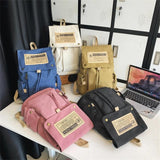 Large Capacity Canvas Backpack For Teens - Pink - Rear View
