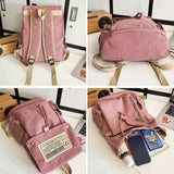 Large Capacity Canvas Backpack For Teens - Pink - Low Angle