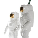 Spacewalker Ceramic Vase with Dried Flowers - Tabletop Decor Tool - Silver - Rear View