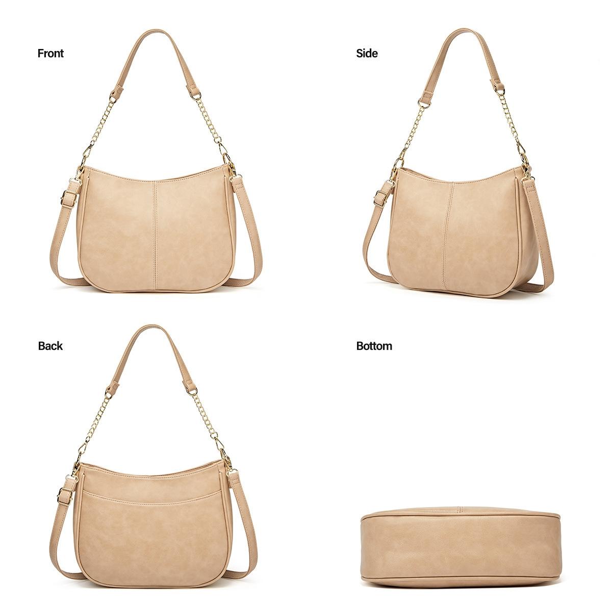 Adjustable Leather Crossbody Bag Large Capacity - Beige