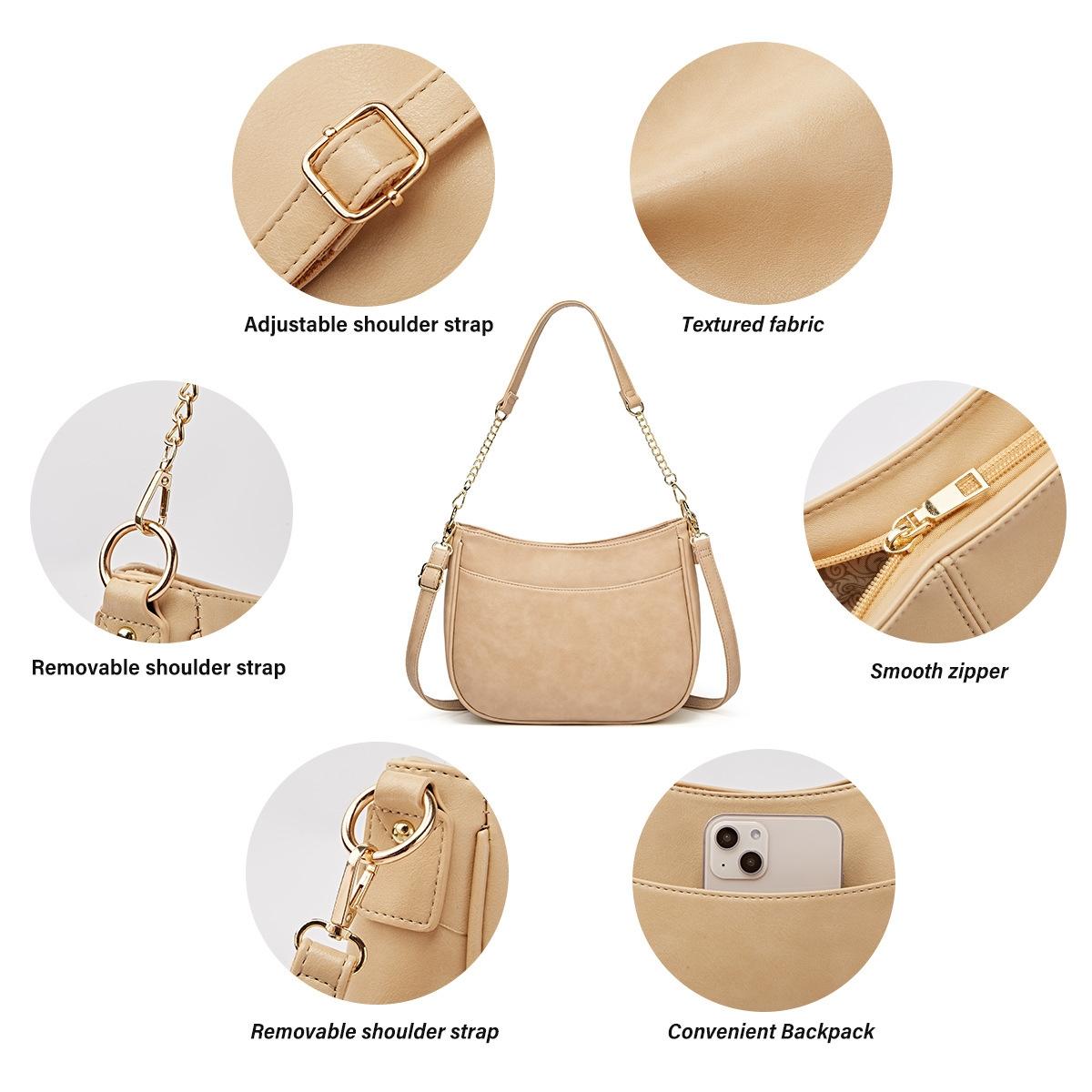 Adjustable Leather Crossbody Bag Large Capacity - Beige