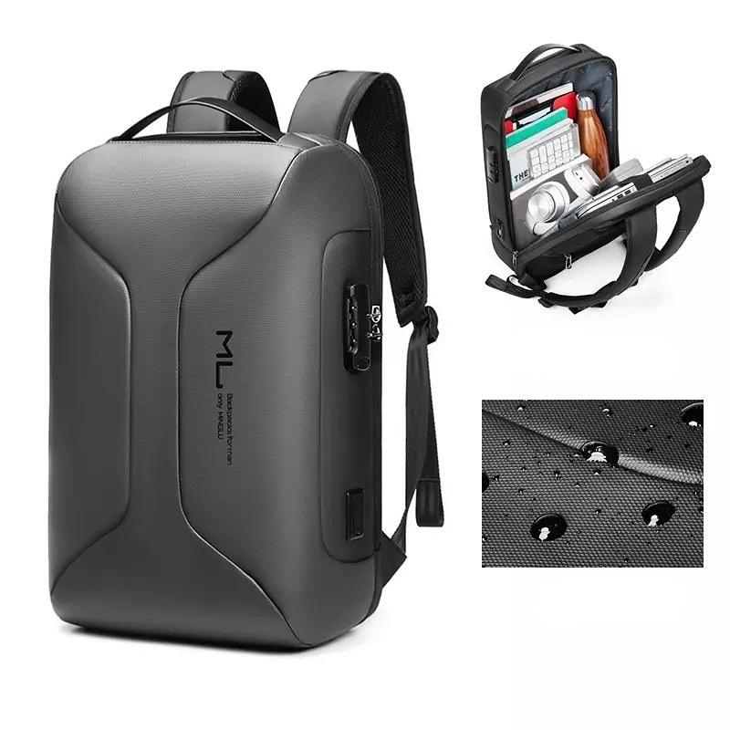 Large Capacity Waterproof Laptop Backpack with Usb Port for Business Travel - Black