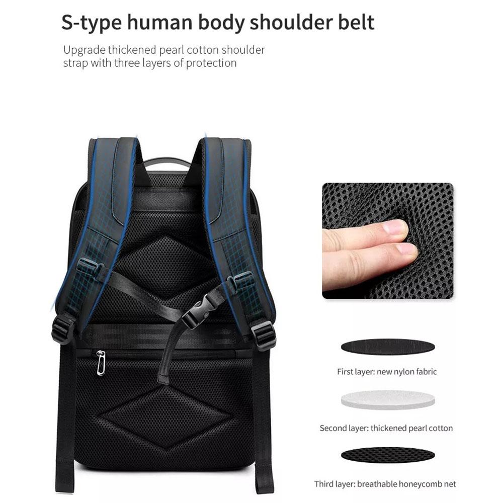 Large Capacity Waterproof Laptop Backpack with Usb Port for Business Travel - Black