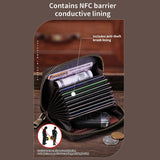 Rfid Anti Theft Cowhide Card Holder Wallet Coffee - Close-Up Angle