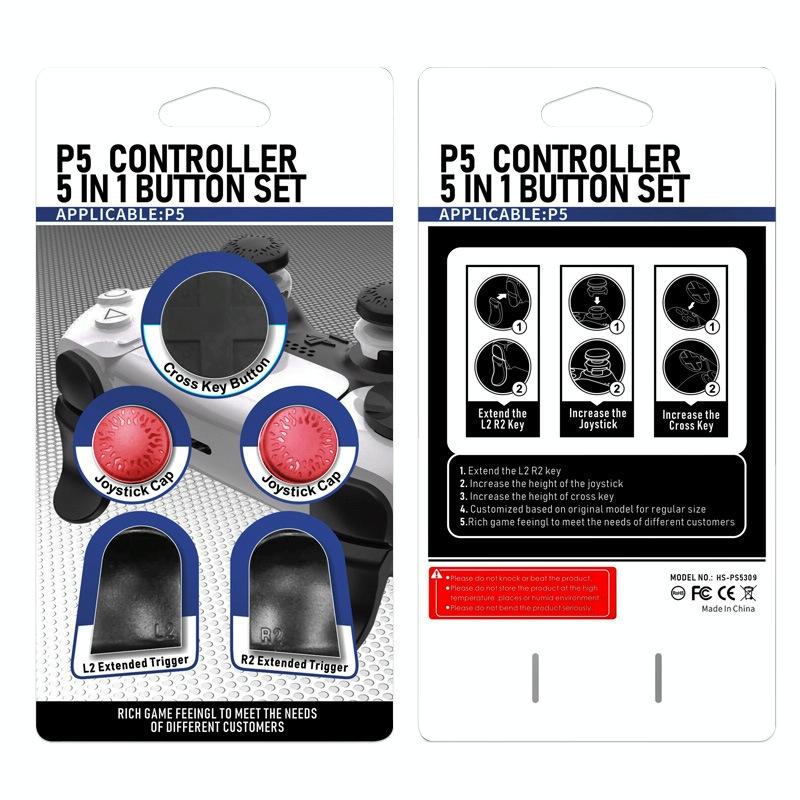 5-in-1 L1 / R1 Extended Key Game Handle for Sony Ps5 - Cross & Lengthened Keys - Black Blue