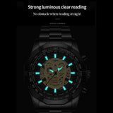 Waterproof Luminous Skeleton Watch - 30m - Black Steel Black Gold Nail - Rear View
