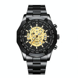 Waterproof Luminous Skeleton Watch - 30m - Black Steel Black Gold Nail - Extra Image