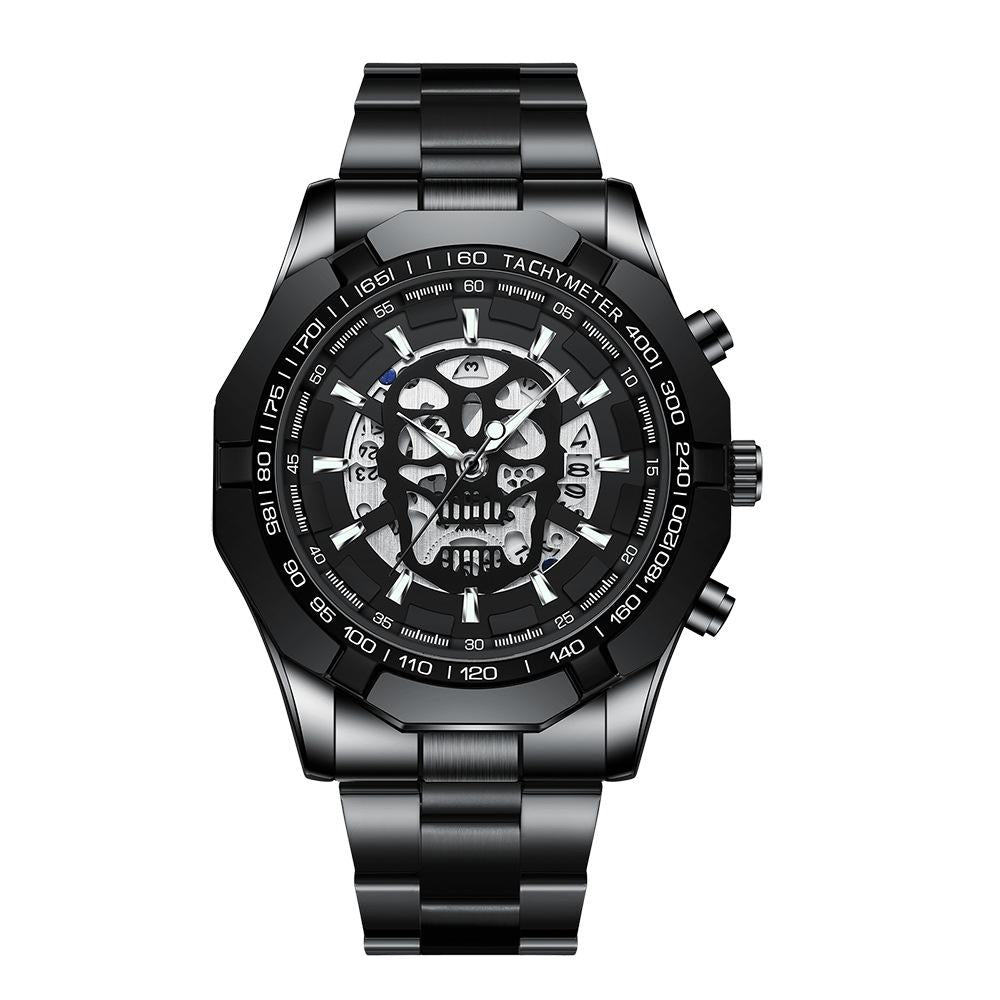Waterproof Luminous Skeleton Watch - 30m - Black Steel Black Gold Nail