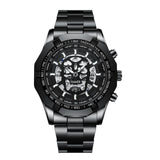 Waterproof Luminous Skeleton Watch - 30m - Black Steel Black Gold Nail
