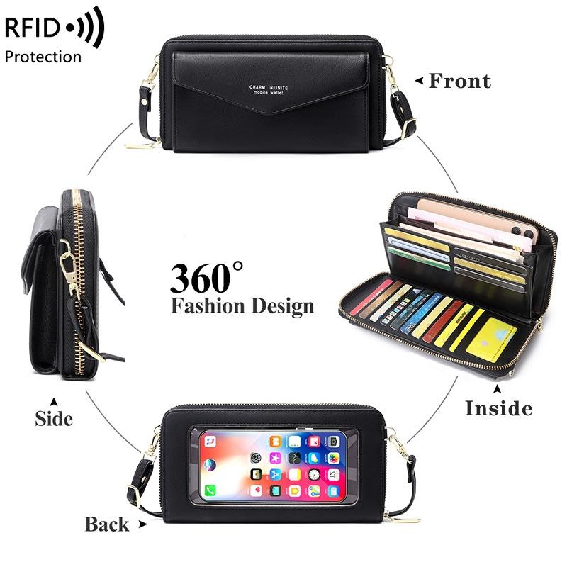 Anti Theft Rfid Cross Body Phone Bag With Touch Screen - Red Wine