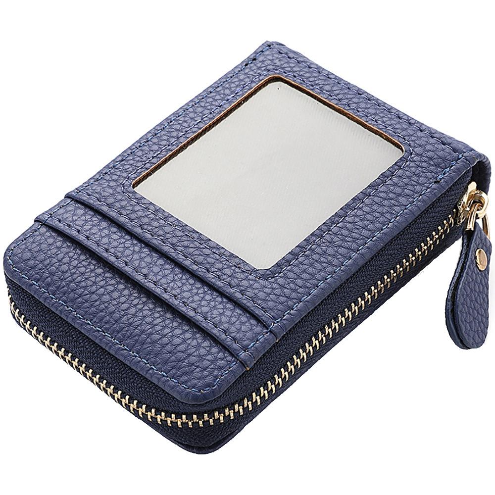 Multi Slot Short Card Holder With Zipper Coin Purse Pu Leather - Purple