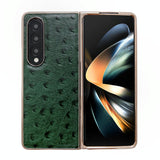 For Samsung Galaxy Z Fold4 5G Ostrich Leather Phone Case - Black - Close-Up Angle