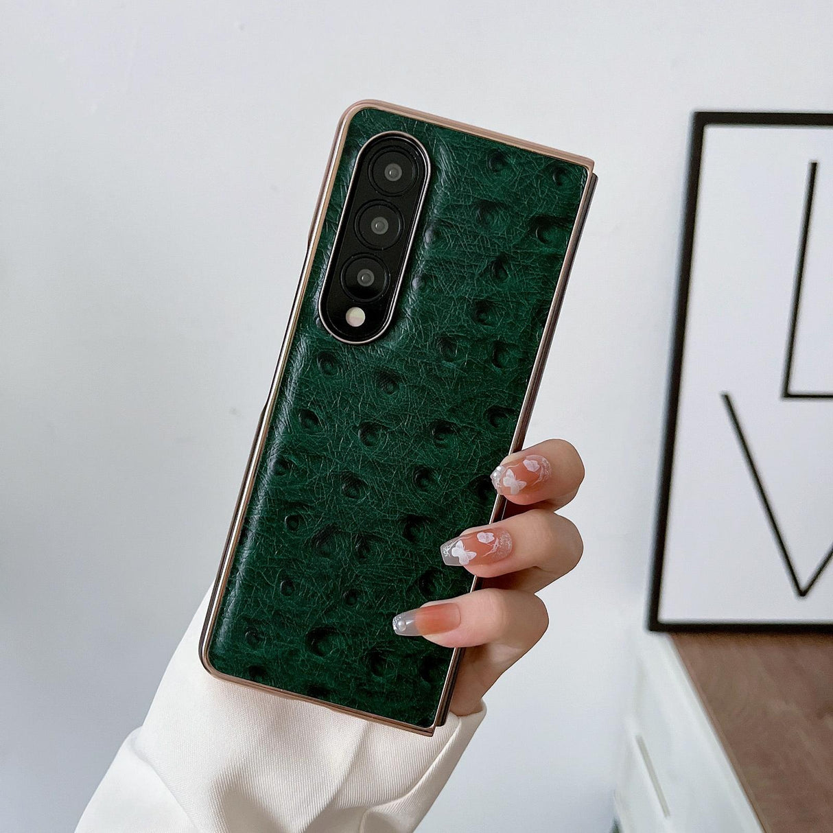 For Samsung Galaxy Z Fold4 5G Ostrich Leather Phone Case - Black