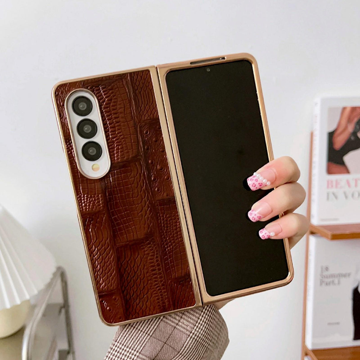 For Samsung Galaxy Z Fold4 5G Leather Mahjong Phone Case - Electroplated - Black