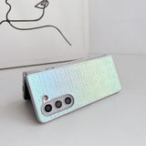 For Samsung Galaxy Z Fold4 5G Geometric Gradient Leather Phone Case - Pearlescent Finish - Silver - Rear View