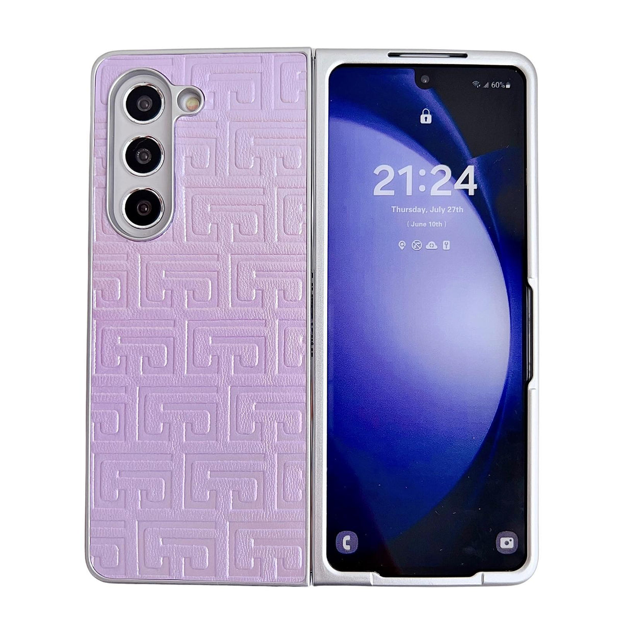 For Samsung Galaxy Z Fold4 5G Geometric Gradient Leather Phone Case - Pearlescent Finish - Silver