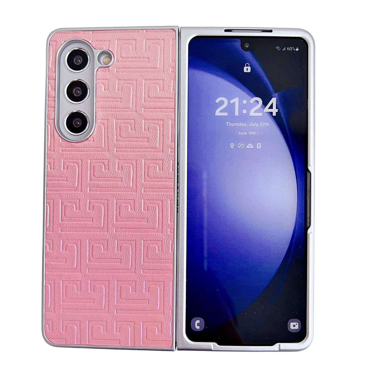 For Samsung Galaxy Z Fold4 5G Geometric Gradient Leather Phone Case - Pearlescent Finish - Silver