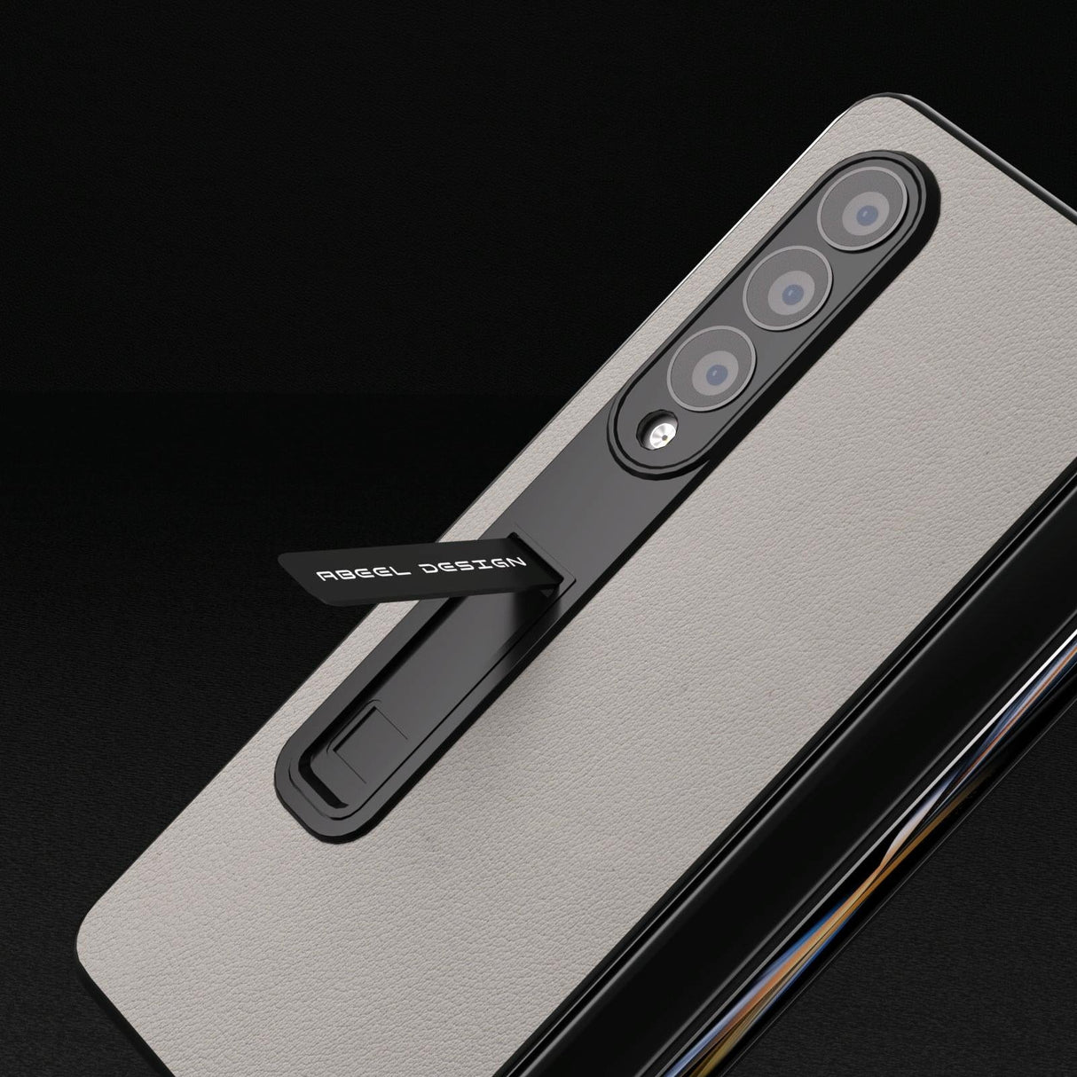 For Samsung Galaxy Z Fold4 5G Leather Phone Case With Holder - Wave Design - Grey