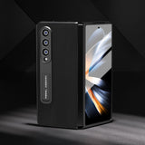 For Samsung Galaxy Z Fold4 5G Leather Phone Case With Holder - Wave Design - Grey - Close-Up Angle