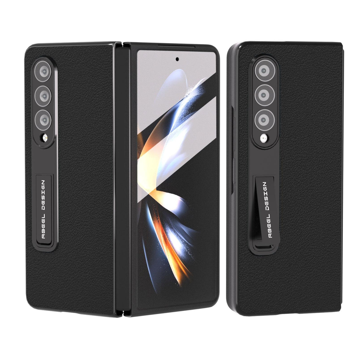 For Samsung Galaxy Z Fold4 5G Leather Phone Case With Holder - Wave Design - Grey