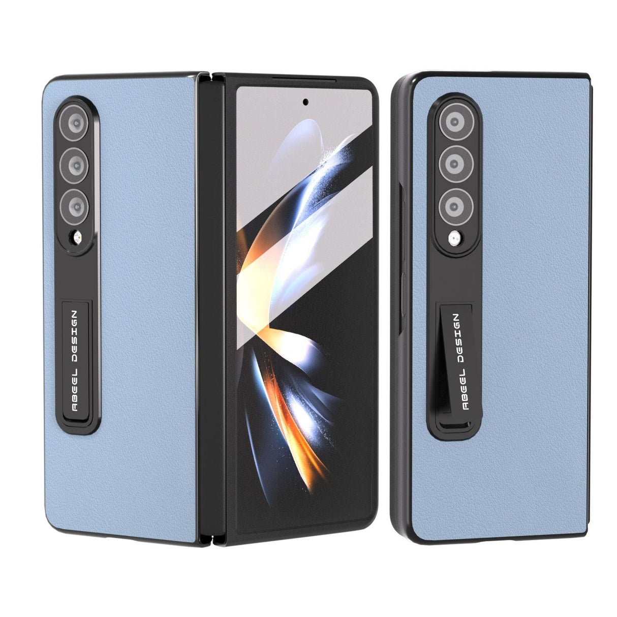 For Samsung Galaxy Z Fold4 5G Leather Phone Case With Holder - Wave Design - Grey