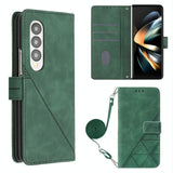 For Samsung Galaxy z Fold4 5G Embossed Leather Flip Crossbody Phone Case - 3d Design - Purple - Front View