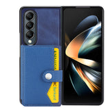 For Samsung Galaxy Z Fold4 5G Samsung Galaxy Z Fold4 Litchi Pattern Single Button Card Holder Phone Case - Brown - 45-Degree Angle